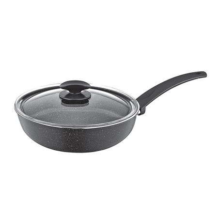 Tigaie cu capac Zilan ZLN2065 - 24cm, strat antiadeziv granit, aluminiu premium negru
