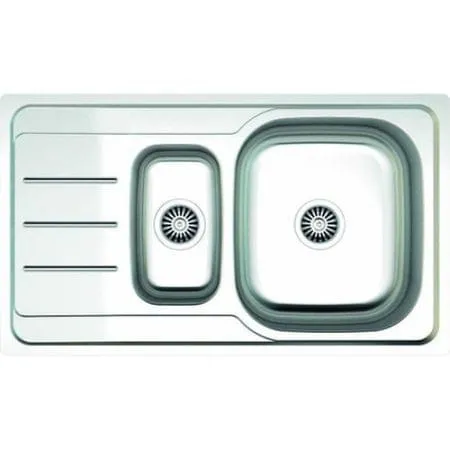 Chiuveta inox dubla Z-INOX ZLN-9270, 86x50cm, cuva mare + mica dreapta, finisaj anticalcar