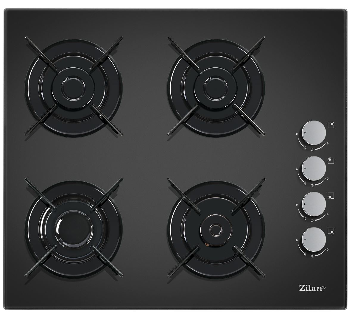 Plita incorporabila Zilan ZLN-0058 - 4 arzatoare, aprindere electrica, gaz natural/ GPL, sticla neagra 59cm
