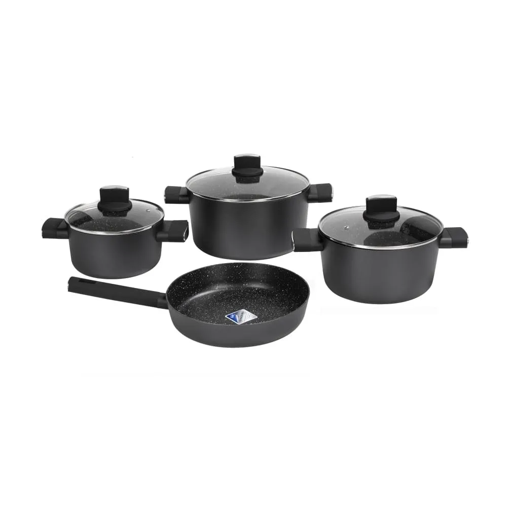 Set oale 7 piese Zilan ZLN0959 Negru - invelis marmura ceramica, compatibil inductie, manere silicon