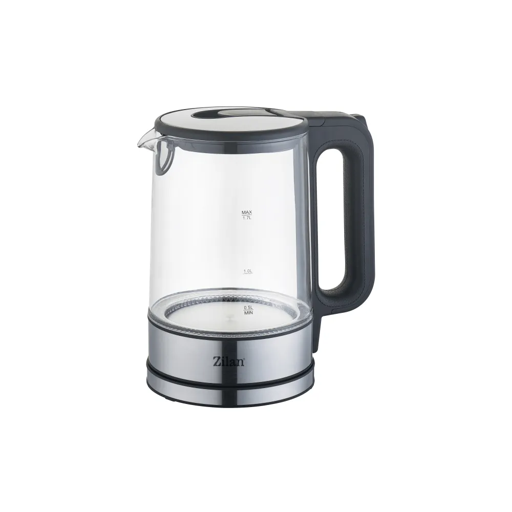 Fierbator electric cu LED albastru Zilan ZLN1796 - 1.7L, 2200W, sticla transparenta, oprire automata