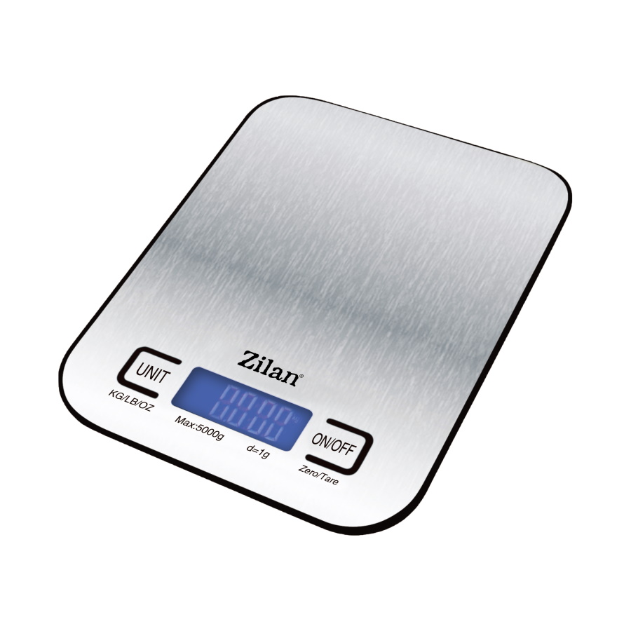 Cantar digital alimentar Zilan ZLN2984, 5kg/1g, ecran LCD iluminat, platou inox