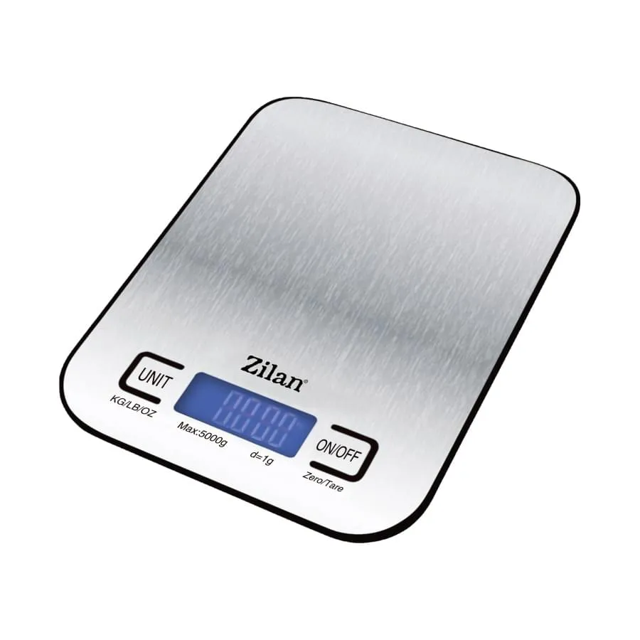 Cantar digital alimentar Zilan ZLN2984, 5kg/1g, ecran LCD iluminat, platou inox
