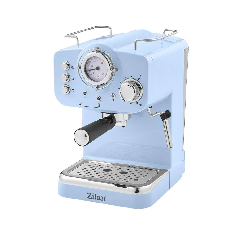 Espressor manual Zilan ZLN2861 Retro Albastru - 15 Bar, 1.25L, 1100W cu spuma lapte