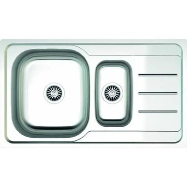 Chiuveta inox dubla Z-INOX ZLN9287 - 86x50 cm, cuva mare si mica, montaj stanga, finisaj anticalcar