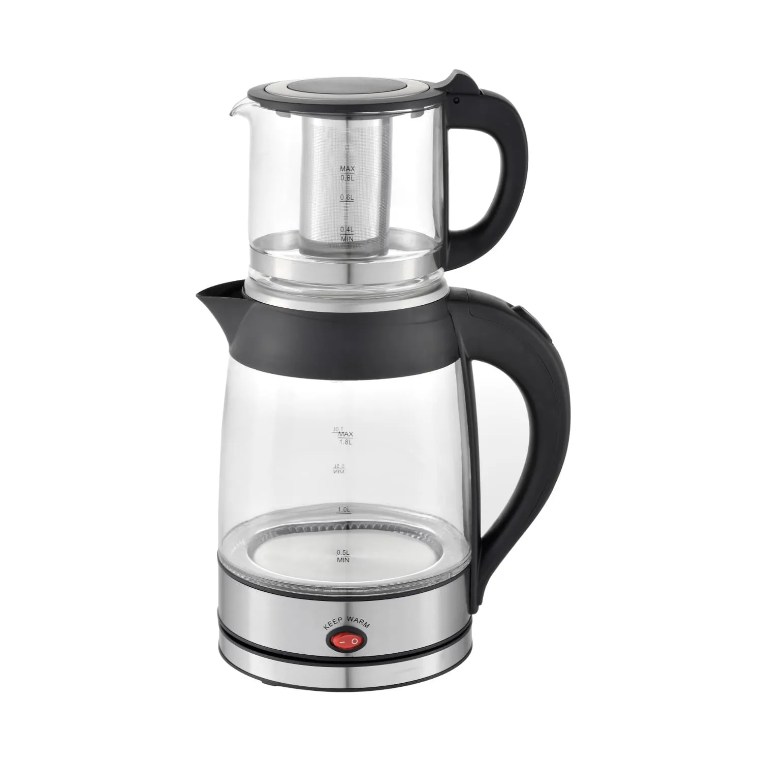 Set ceainic electric cu fierbator Zilan ZLN4858 - 2200W, control digital, sticla borosilicata, 1.8L + 0.8L