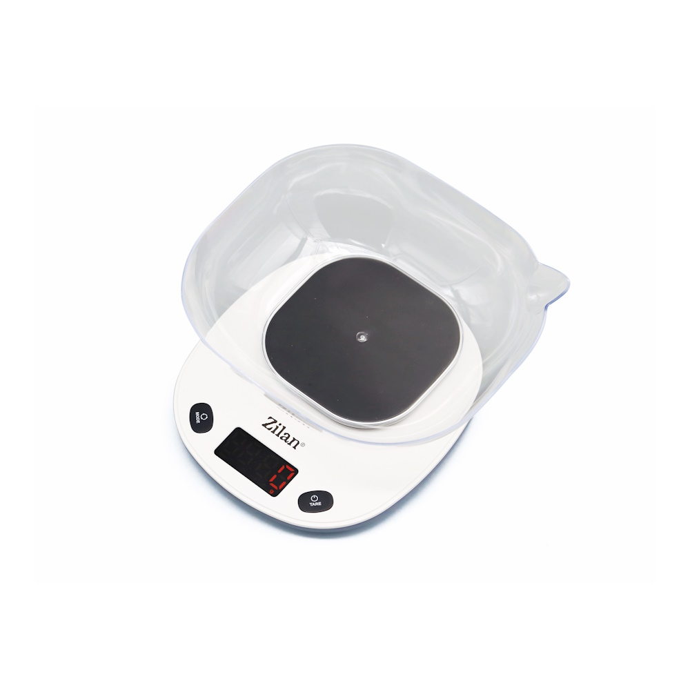 Cantar de bucatarie digital Zilan ZLN7880 Alb, 5kg, ecran LCD, bol detasabil