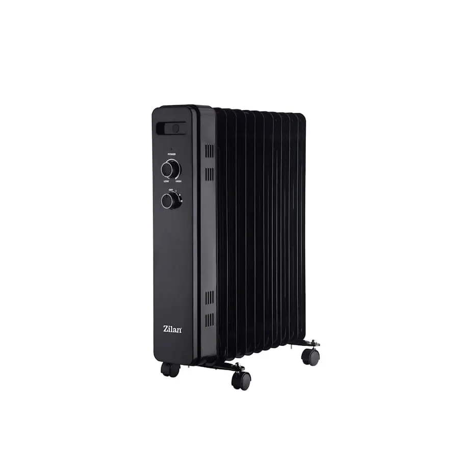 Calorifer electric ZILAN ZLN8450 - 2500W, 11 elementi, protectie la cadere, negru