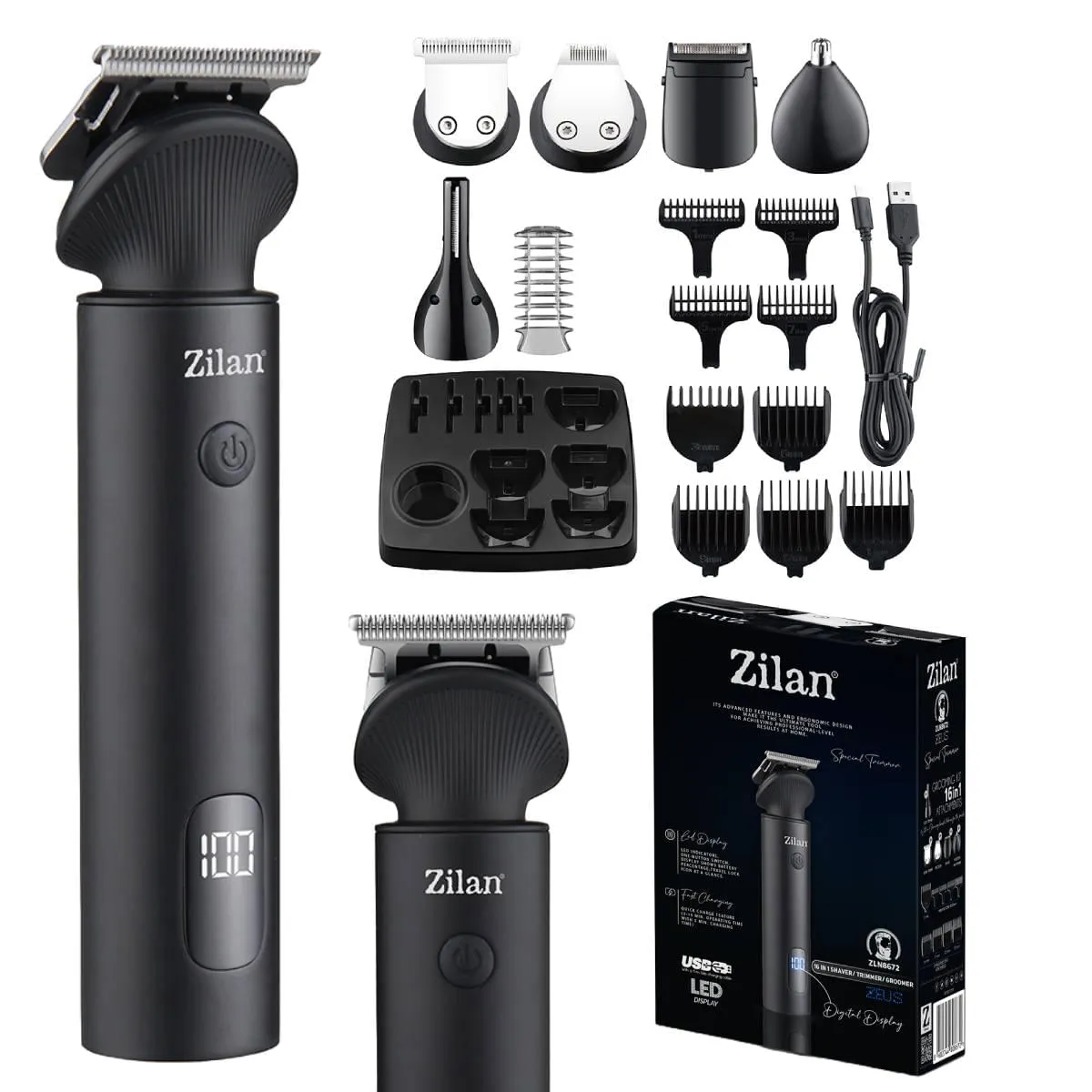 Aparat tuns multifunctional Zilan ZLN8672, Zeus, autonomie 140-170 min, 6 capete diferite, 7 niveluri de tundere