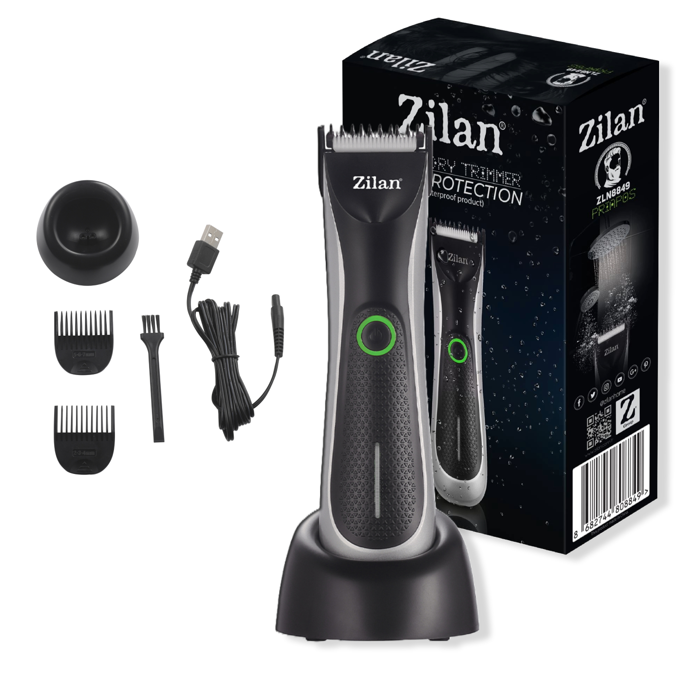 Aparat de tuns profesional Zilan ZLN8849 - trimmer universal corp/ barba/ cap, rezistent la apa IPx5, baterie Li-Ion 60min