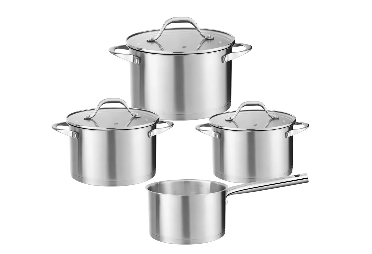 Set vase gatit inox Zilan ZLN1344 - 7 piese, capace sticla, compatibil inductie, gaz, electric