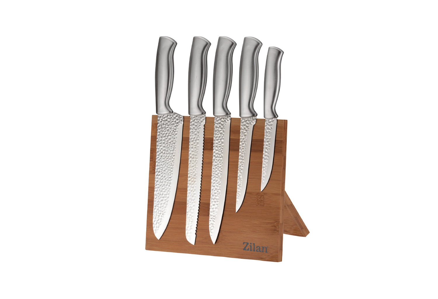 Set 6 cutite profesionale Zilan ZLN1641, cu suport bambus, magnetic - otel inoxidabil 3CR13