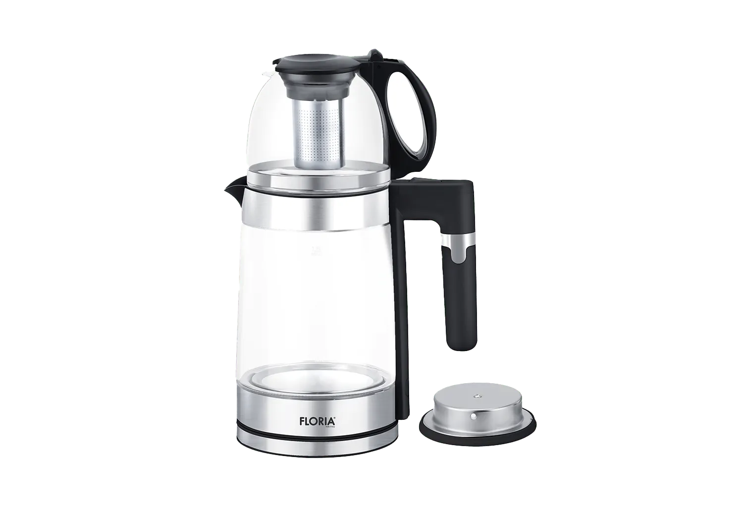 Set fierbator electric + Ceainic Floria ZLN1757, cu infuzor, 1500W, sticla borosilicata, 1,8 L + 1,2 L