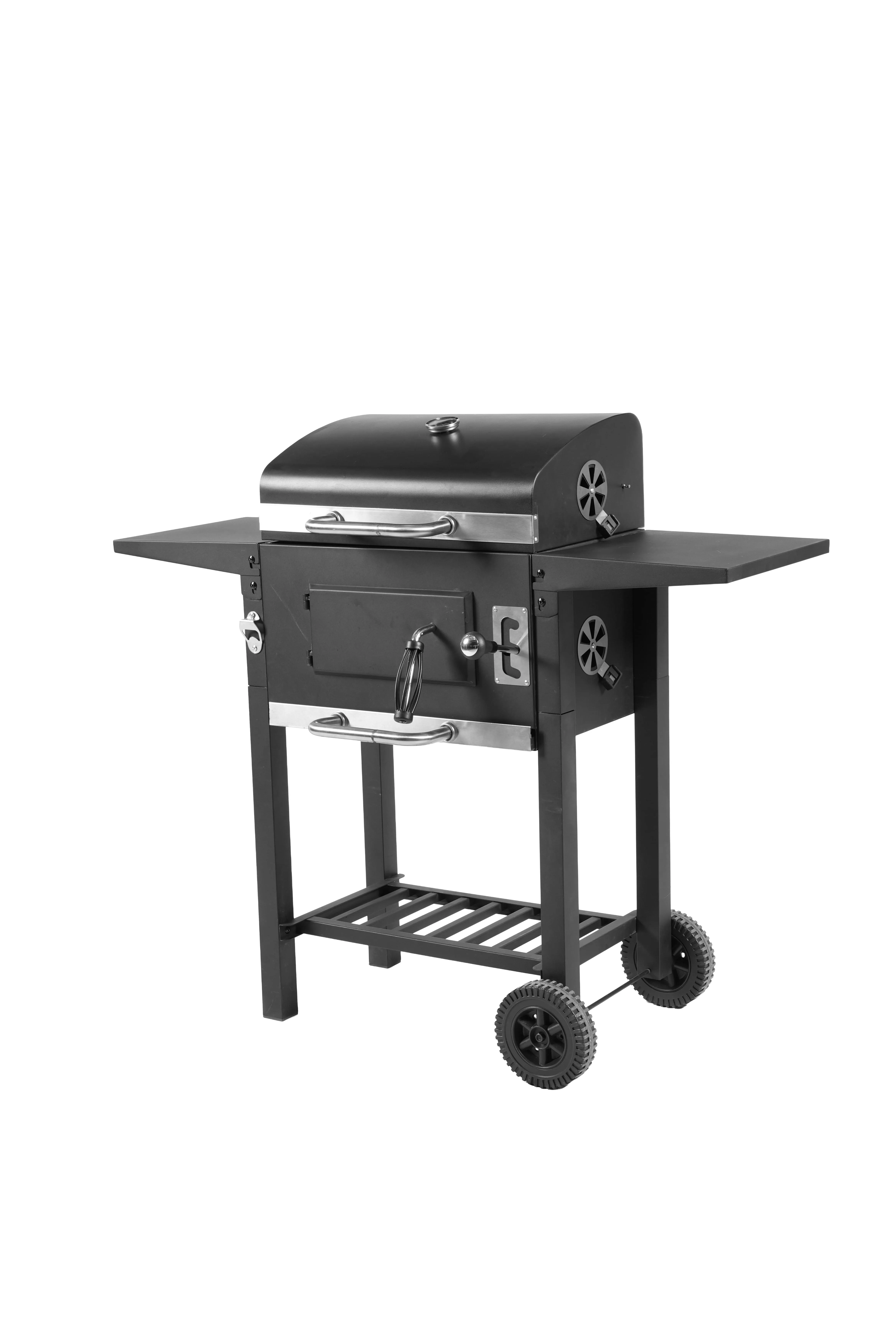 Gratar cu carbuni pentru exterior Zilan ZLN3584, Termometru incorporat, Tava de crabuni reglabila, Colector cenusa detasabil, Mobilitate pe roti