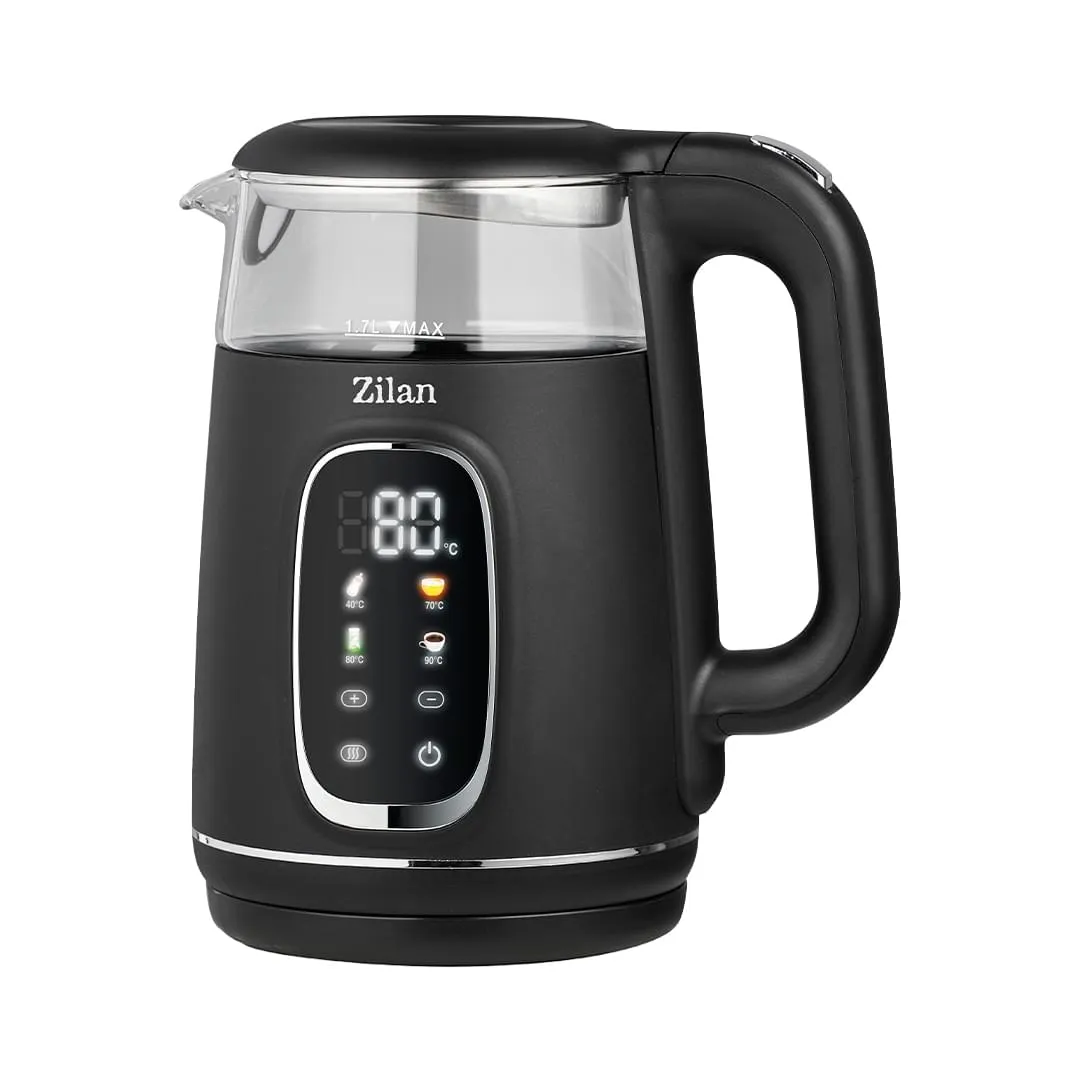 Fierbator electric digital Zilan ZLN5397, 1.7 L, 2200W, cu temperatura reglabila si pereti dubli din sticla