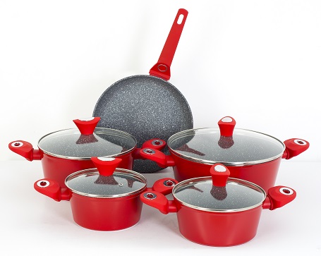 Set oale 9 piese Zilan ZLN-3260 - interior granit, compatibil inductie, rosu