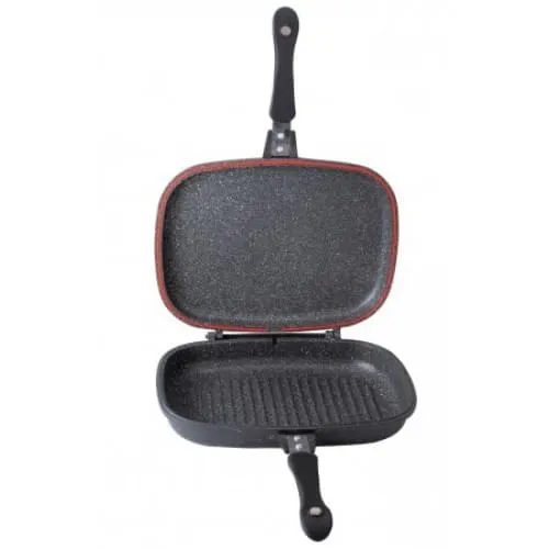 Tigaie dubla grill ZILAN ZLN-9522, 30cm, neagra - gatire sanatoasa fara ulei + garnitura rezerva