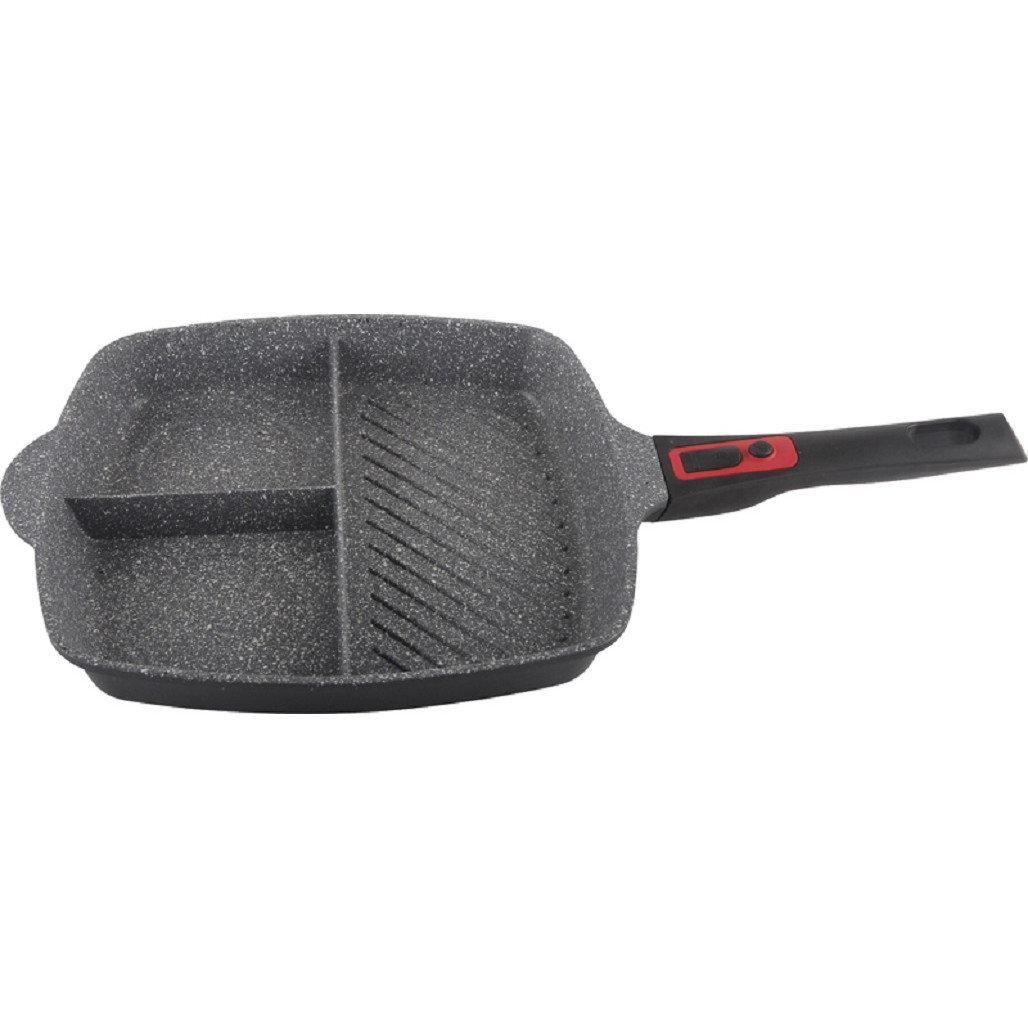Tigaie grill 3in1 Zilan ZLN-3352, 28cm, aluminiu cu interior granit antiaderent, maner detasabil, compatibil inductie