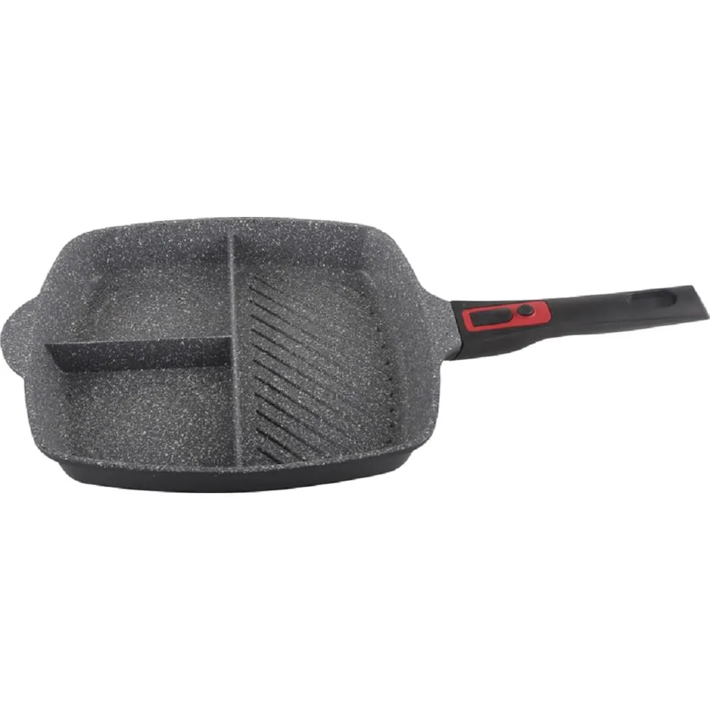 Tigaie grill 3in1 Zilan ZLN-3352, 28cm, aluminiu cu interior granit antiaderent, maner detasabil, compatibil inductie